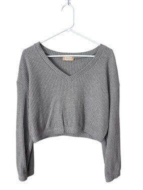 Altard State Sweater Size Medium Waffle Knit Long Sleeve Crop Top Gray Cozy Knit